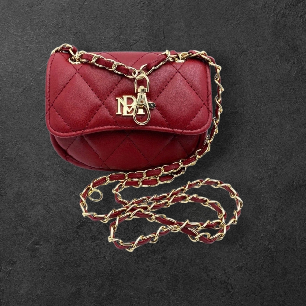 Badgley Mischka Red Quilted Mini Bag with Gold Chain Dimensions 8"×5.5×4" - Picture 2 of 5